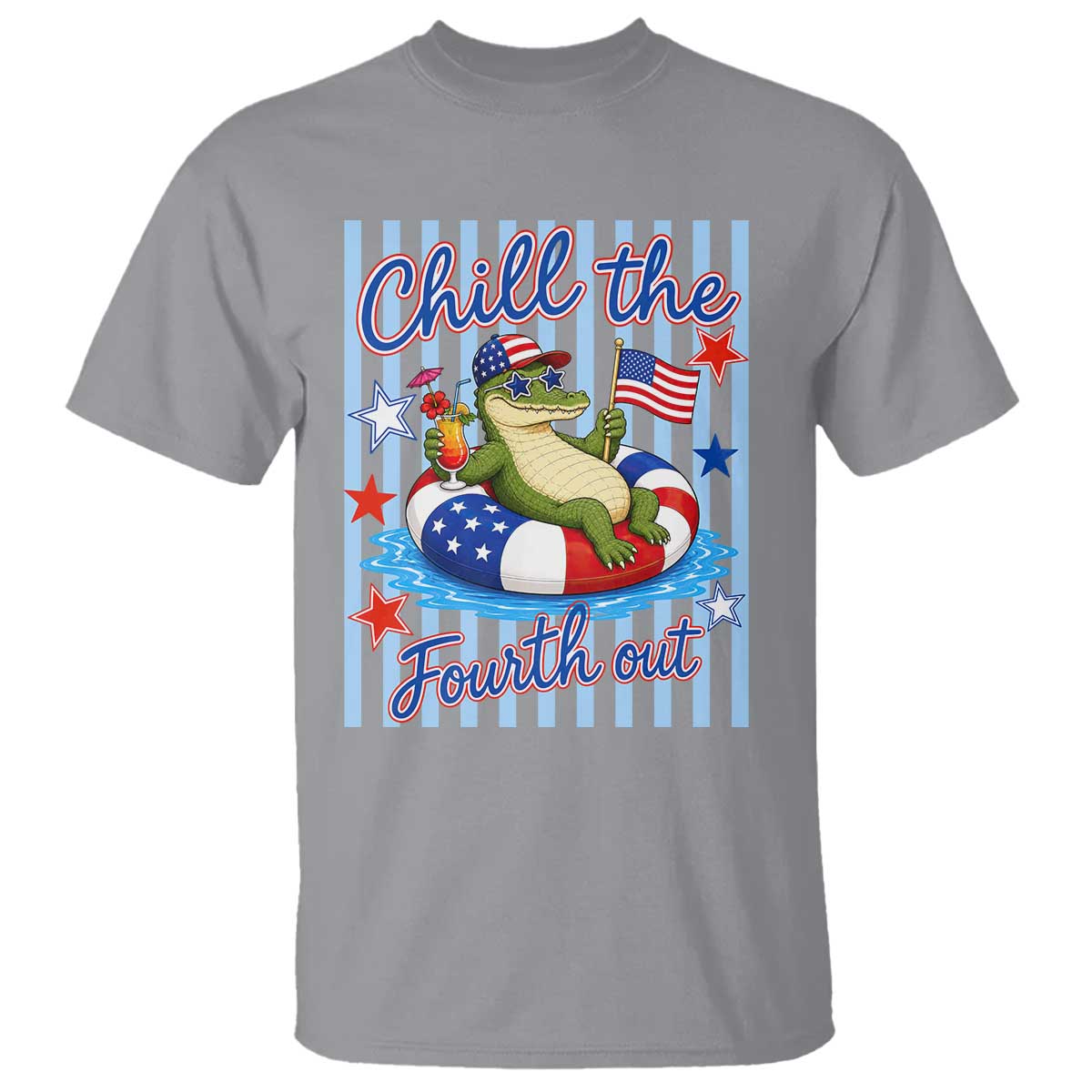 Funny Patriotic Alligator T Shirt Chill The Fourth Out