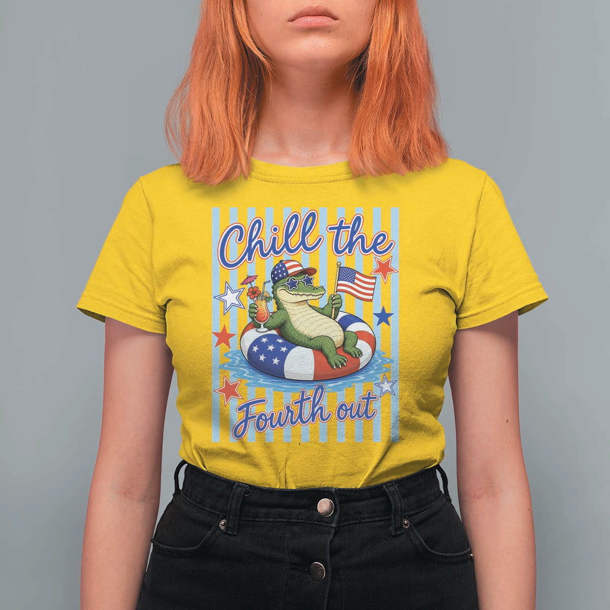 Funny Patriotic Alligator T Shirt For Women Chill The Fourth Out