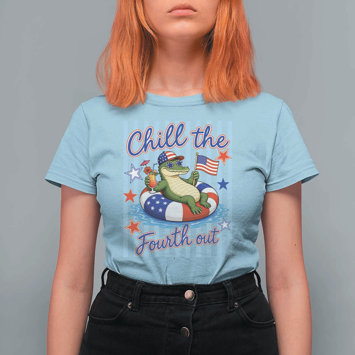 Funny Patriotic Alligator T Shirt For Women Chill The Fourth Out