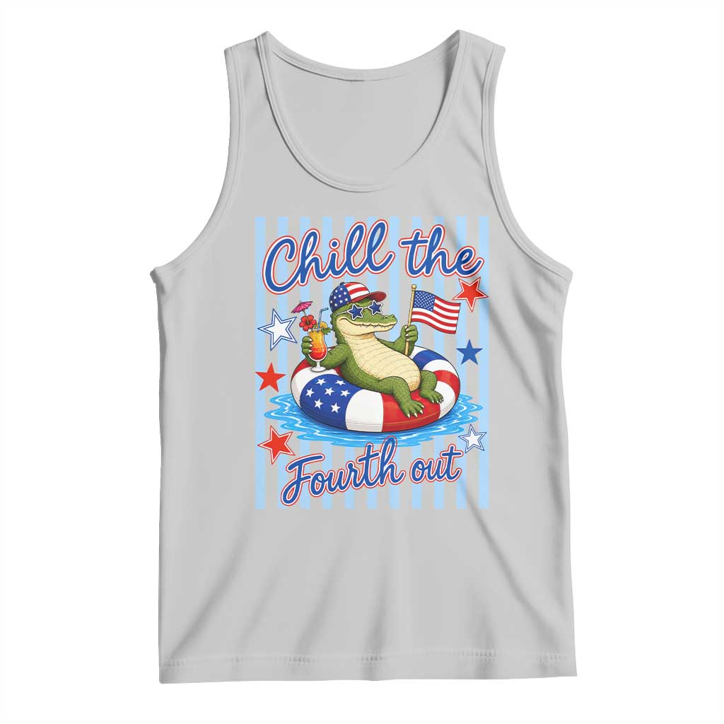 Funny Patriotic Alligator Tank Top Chill The Fourth Out