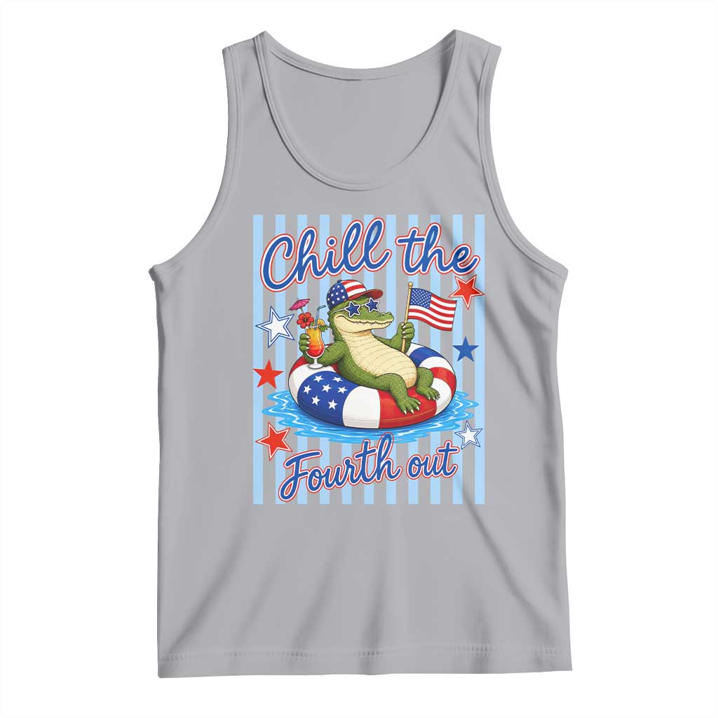 Funny Patriotic Alligator Tank Top Chill The Fourth Out