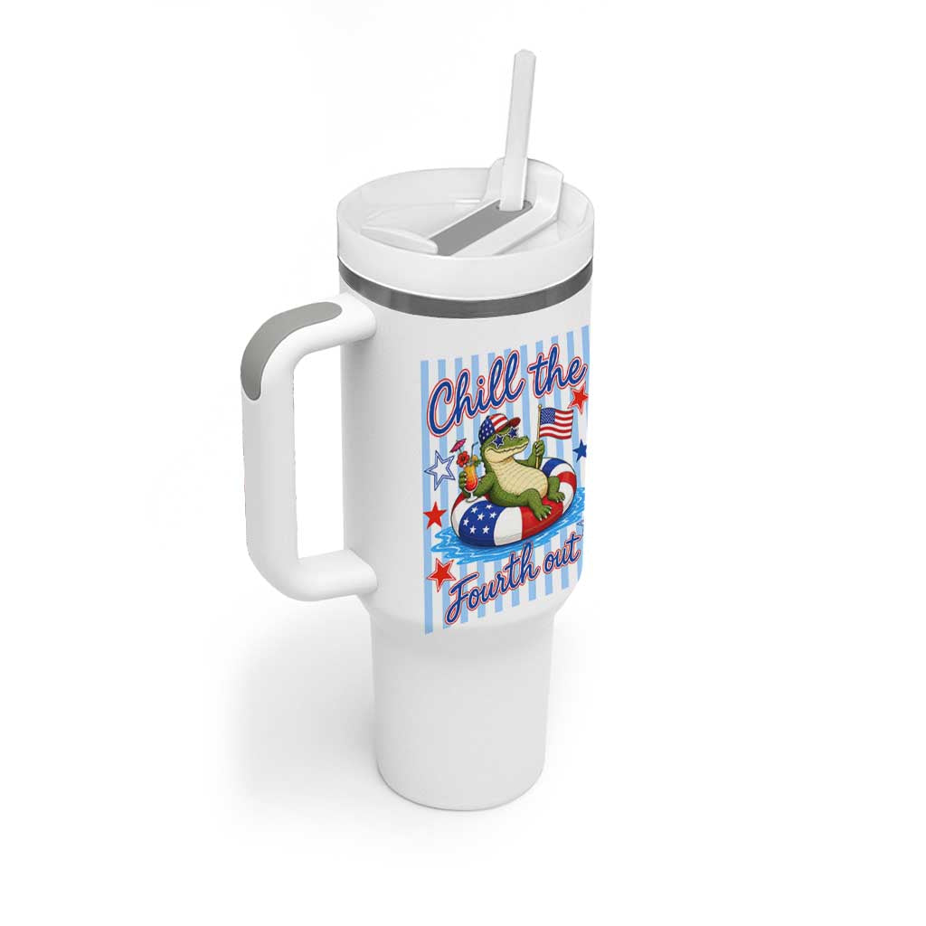 Funny Patriotic Alligator Tumbler With Handle Chill The Fourth Out