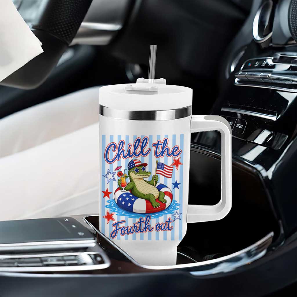 Funny Patriotic Alligator Tumbler With Handle Chill The Fourth Out