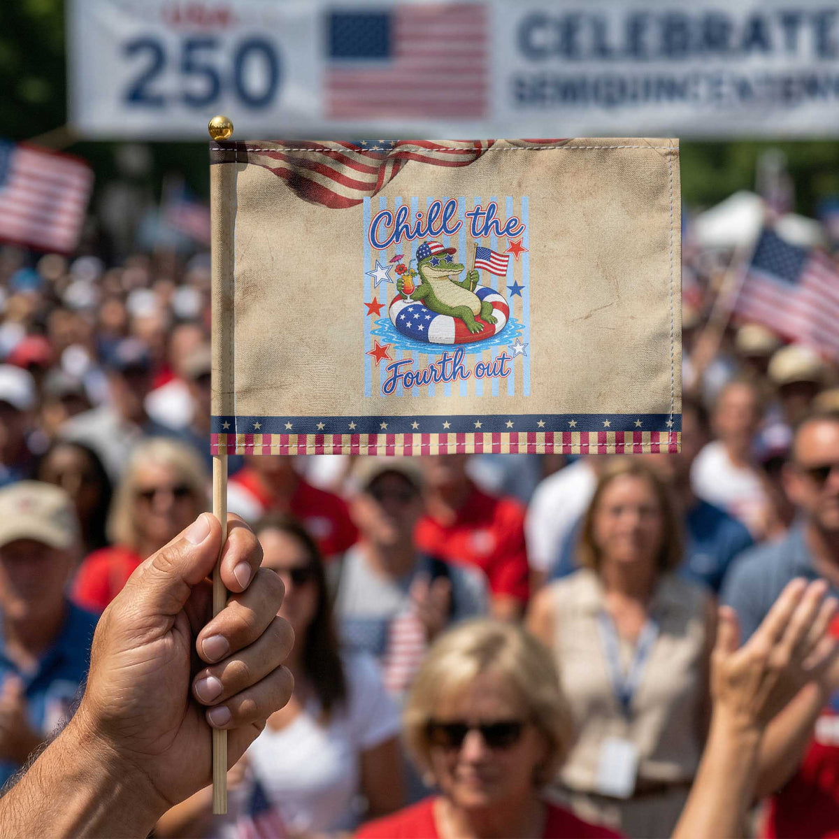 Funny Patriotic Alligator Patriotic Handheld Flag Chill The Fourth Out