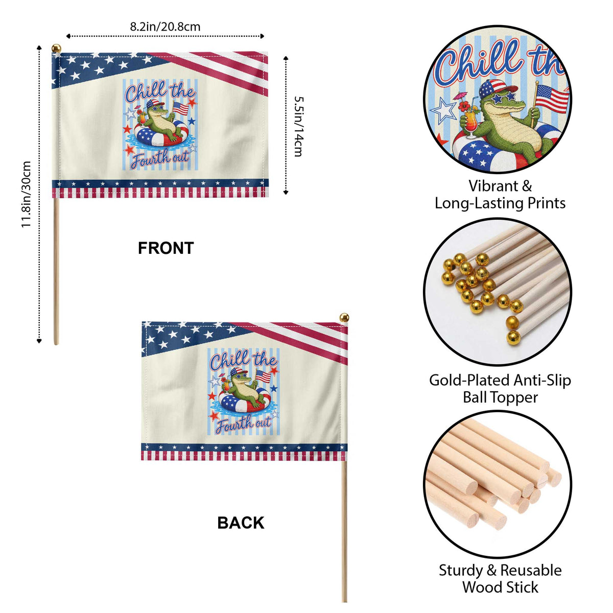 Funny Patriotic Alligator Patriotic Handheld Flag Chill The Fourth Out