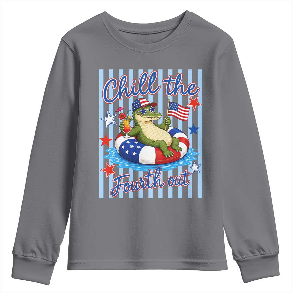 Funny Patriotic Alligator Youth Sweatshirt Chill The Fourth Out