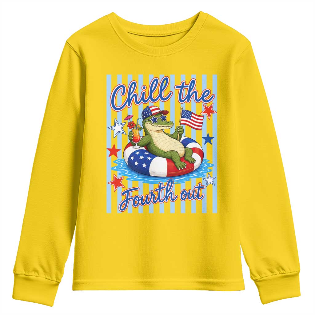Funny Patriotic Alligator Youth Sweatshirt Chill The Fourth Out