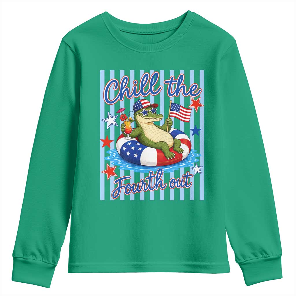 Funny Patriotic Alligator Youth Sweatshirt Chill The Fourth Out