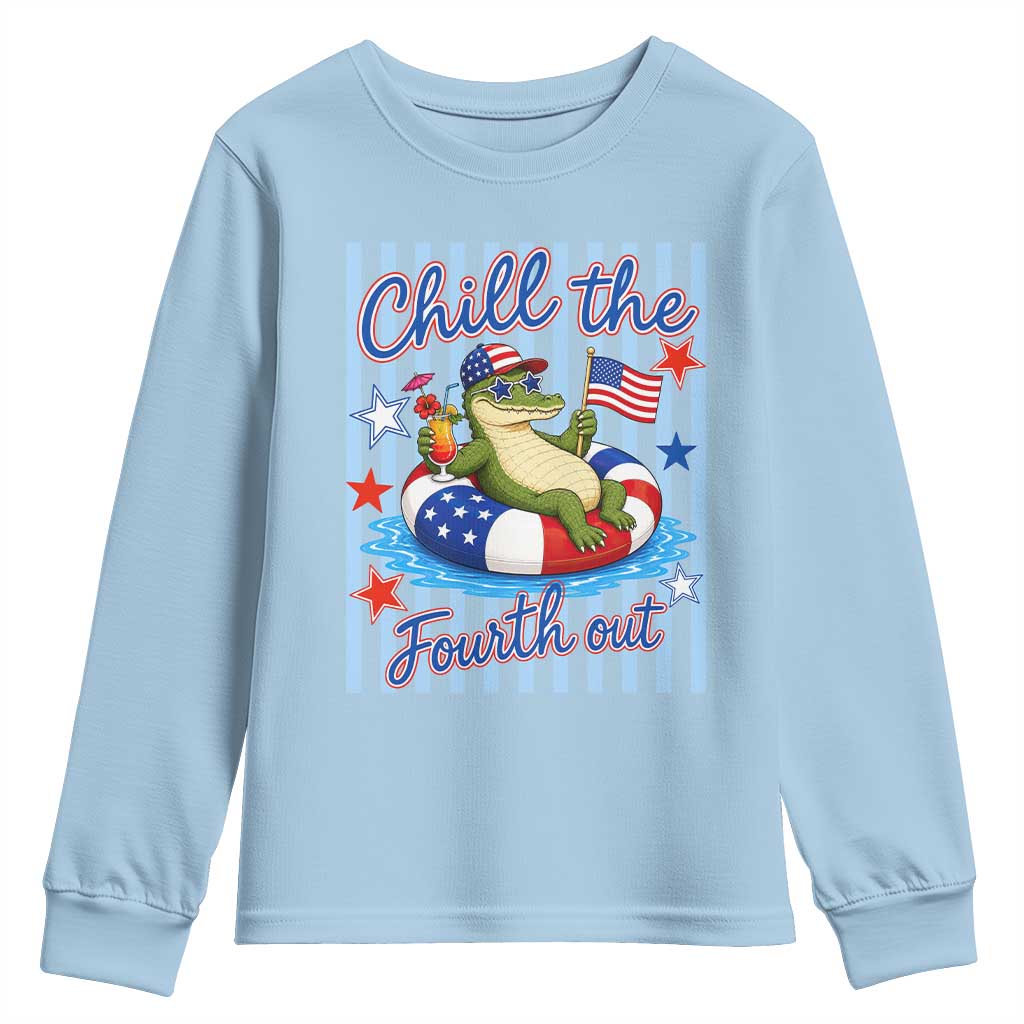 Funny Patriotic Alligator Youth Sweatshirt Chill The Fourth Out