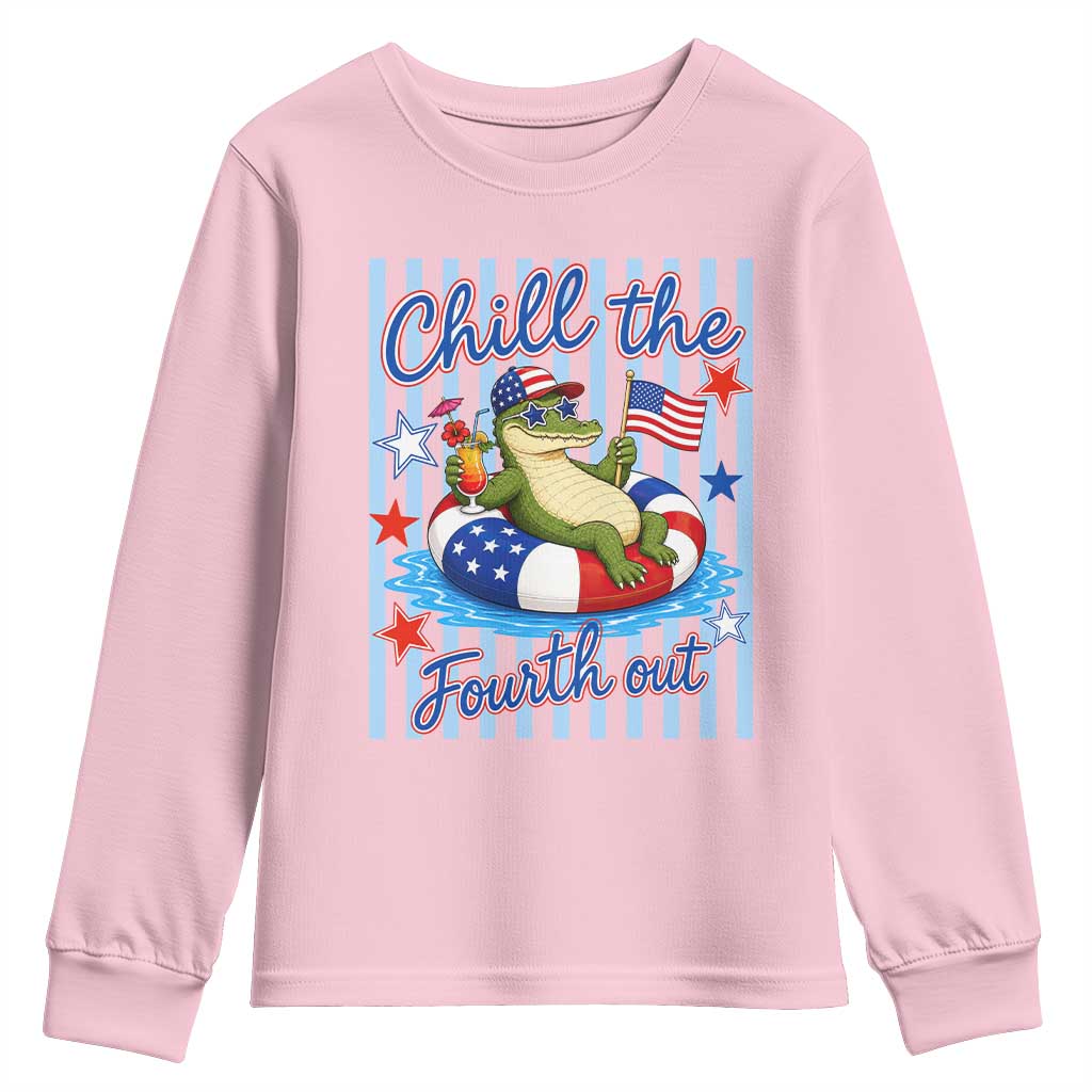 Funny Patriotic Alligator Youth Sweatshirt Chill The Fourth Out