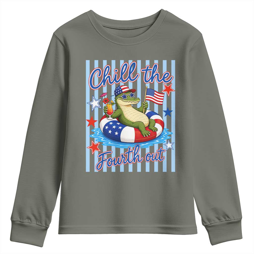 Funny Patriotic Alligator Youth Sweatshirt Chill The Fourth Out