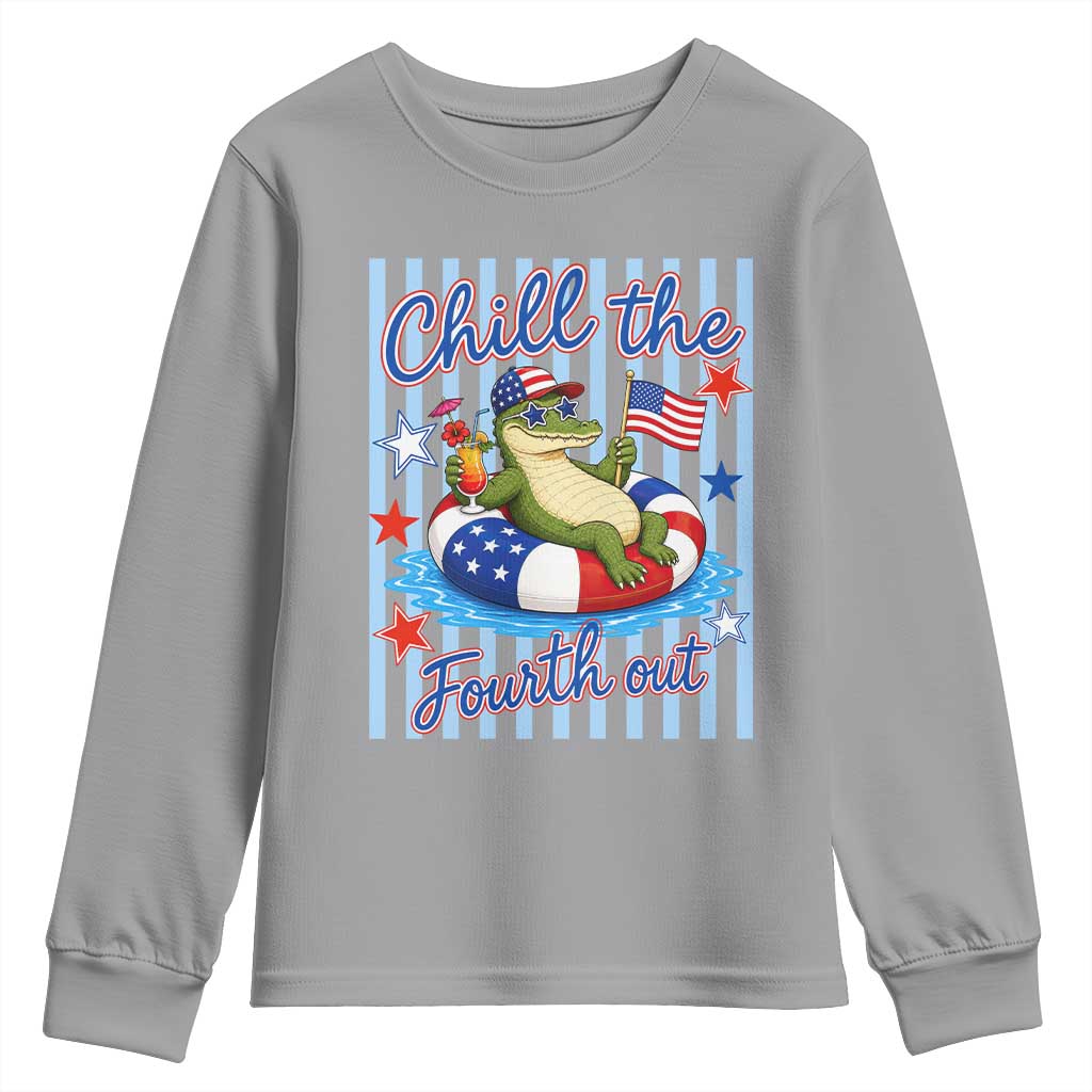 Funny Patriotic Alligator Youth Sweatshirt Chill The Fourth Out