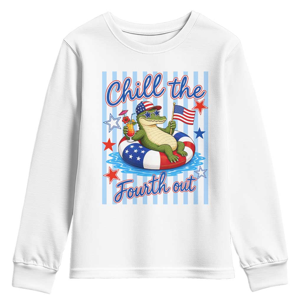 Funny Patriotic Alligator Youth Sweatshirt Chill The Fourth Out
