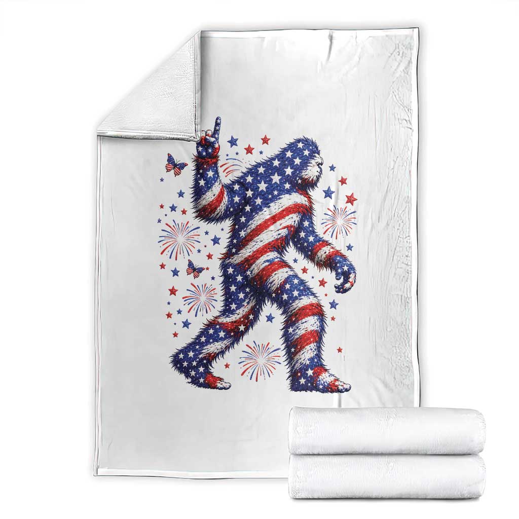 Funny Patriotic Bigfoot Throw Blanket 4th Of July Freedom