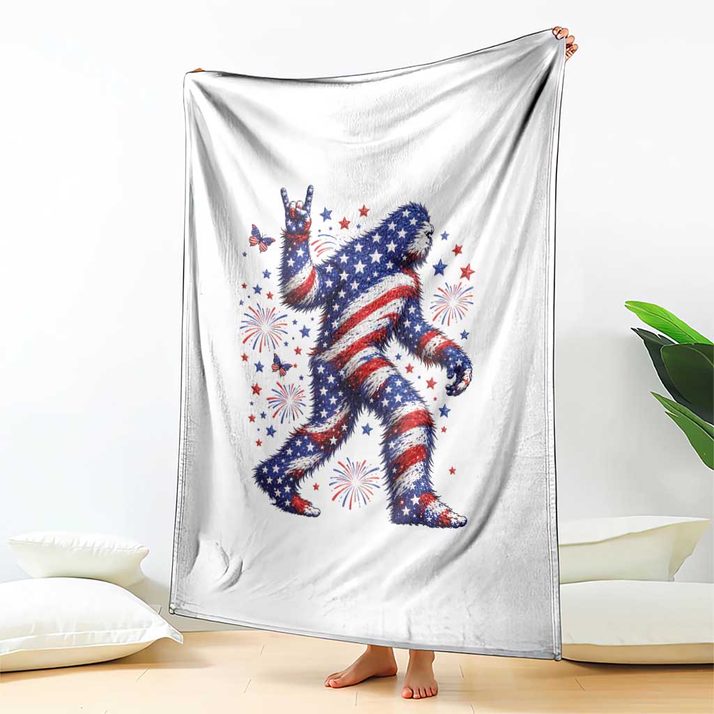 Funny Patriotic Bigfoot Throw Blanket 4th Of July Freedom