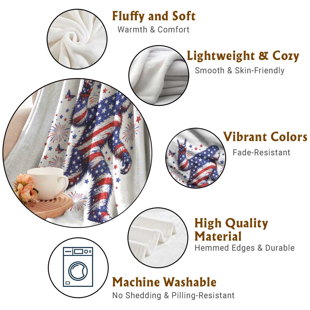 Funny Patriotic Bigfoot Throw Blanket 4th Of July Freedom