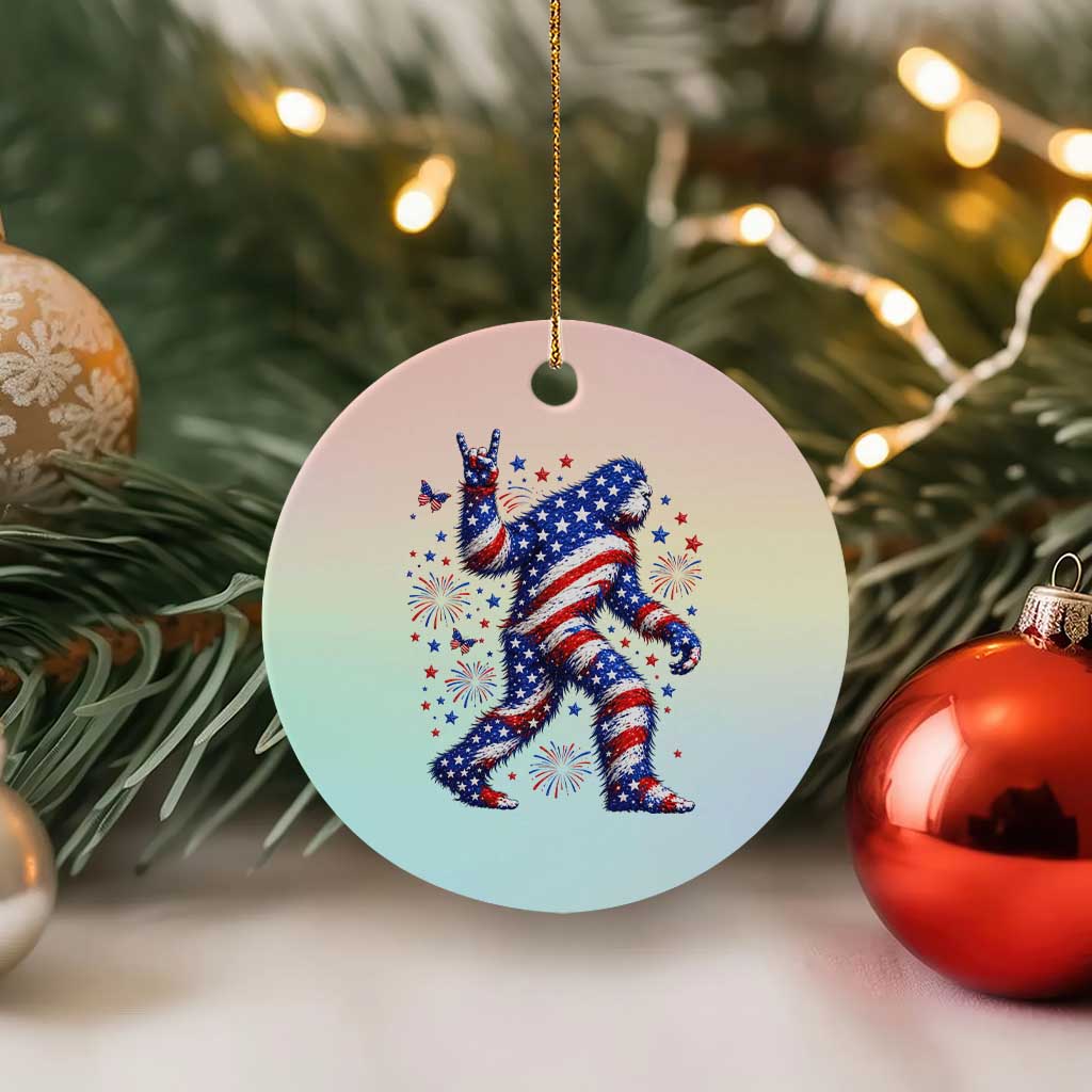 Funny Patriotic Bigfoot Ceramic Ornament 4th Of July Freedom