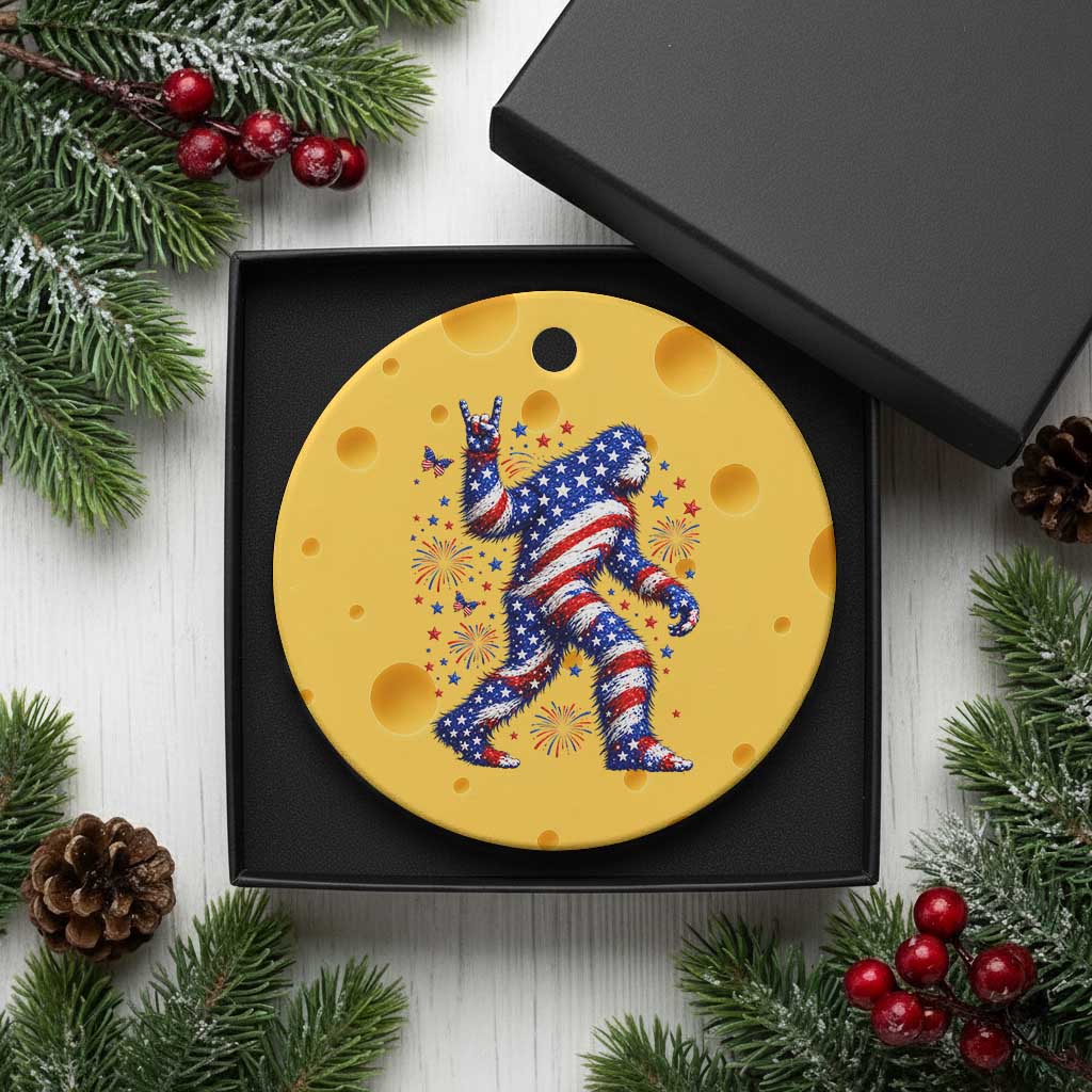 Funny Patriotic Bigfoot Ceramic Ornament 4th Of July Freedom