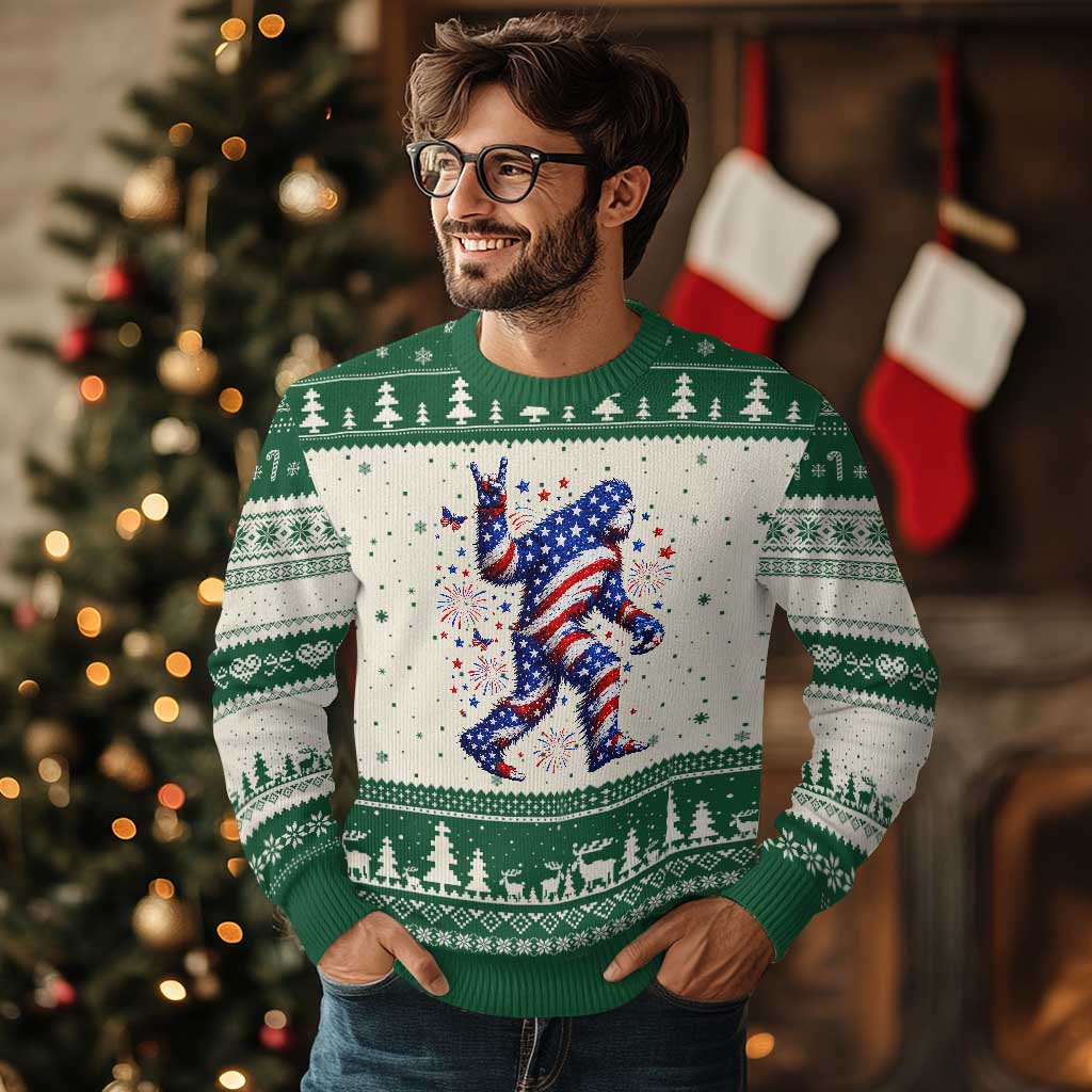 Funny Patriotic Bigfoot Ugly Christmas Sweater 4th Of July Freedom