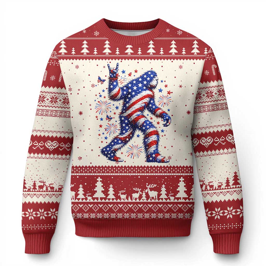 Funny Patriotic Bigfoot Ugly Christmas Sweater 4th Of July Freedom