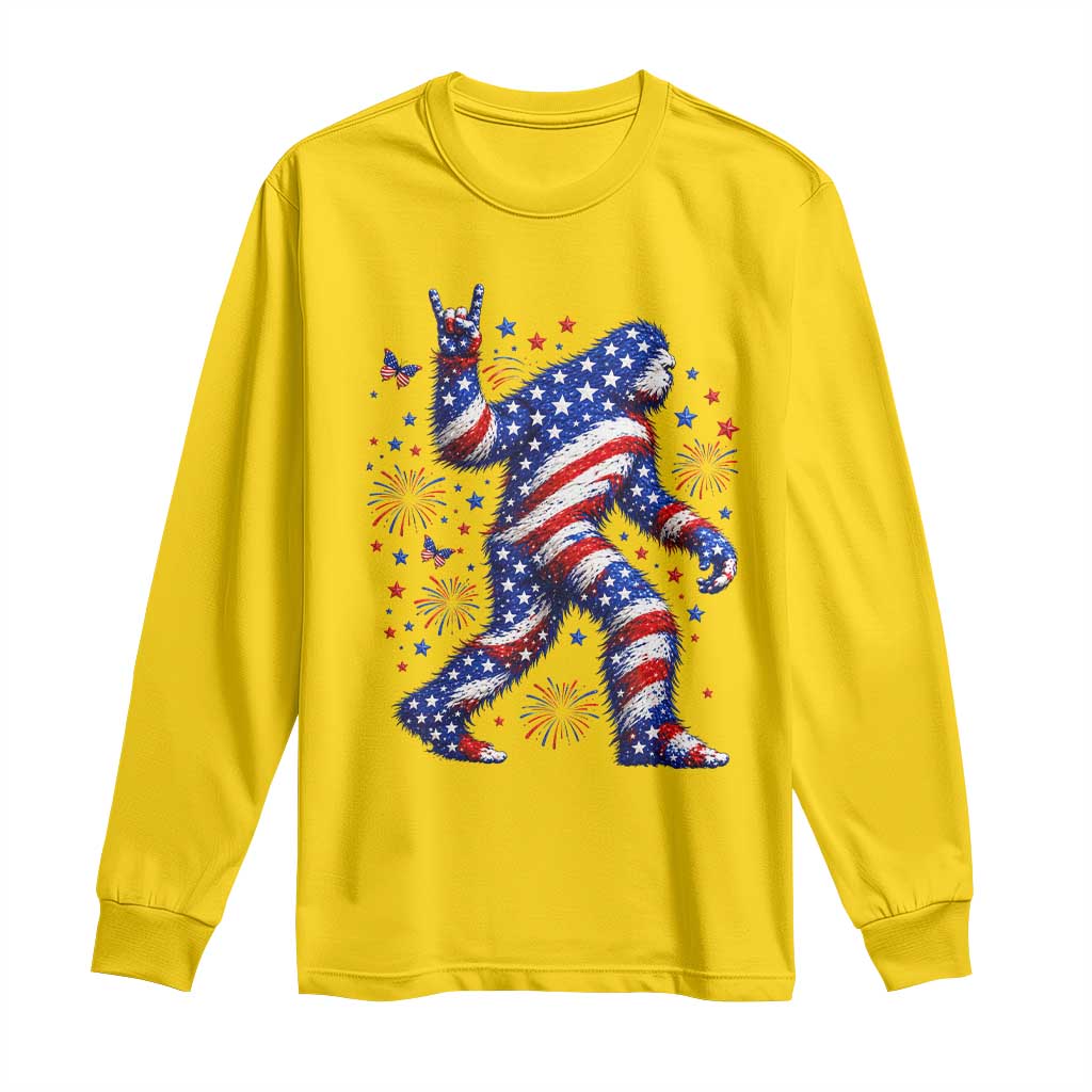 Funny Patriotic Bigfoot Long Sleeve Shirt 4th Of July Freedom