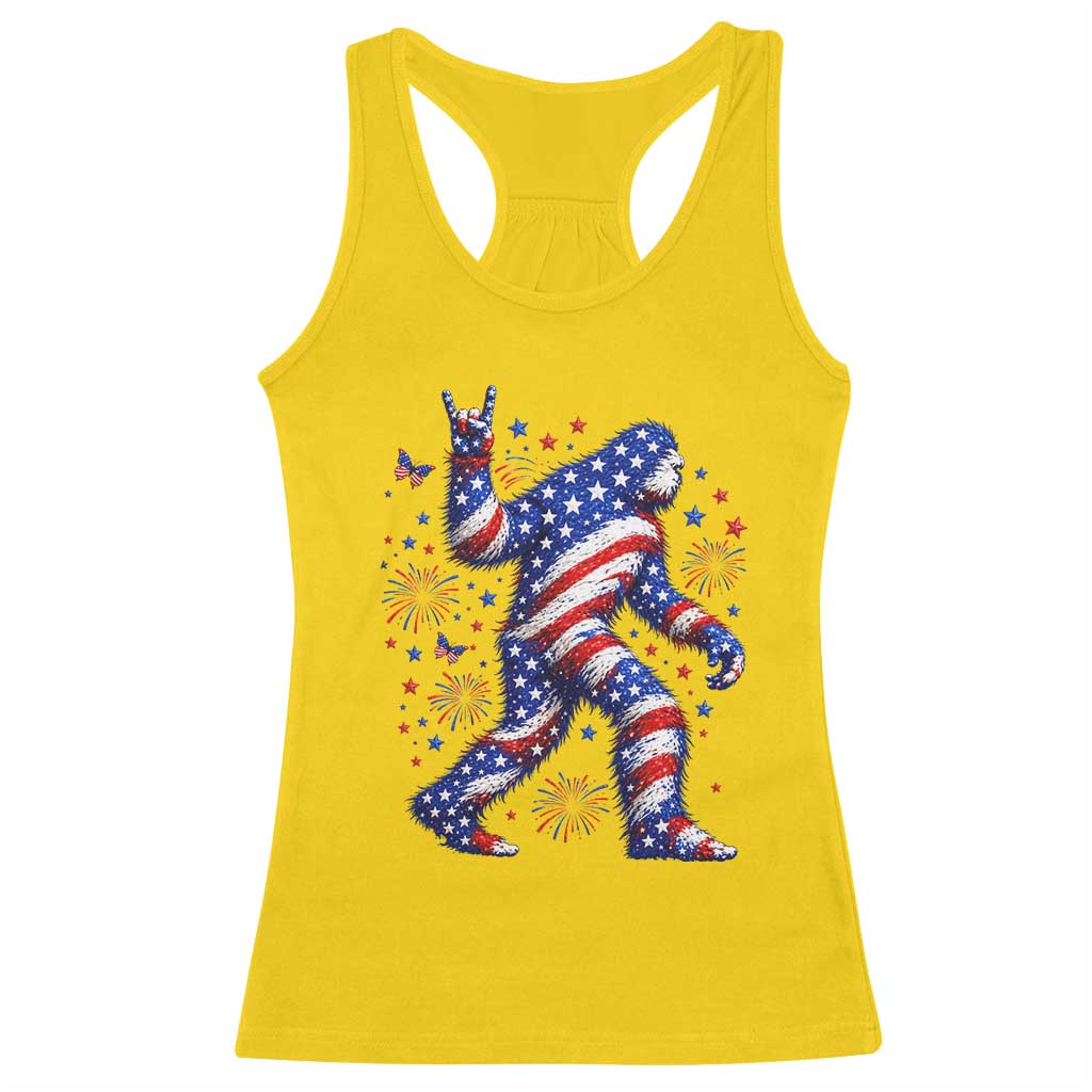 Funny Patriotic Bigfoot Racerback Tank Top 4th Of July Freedom