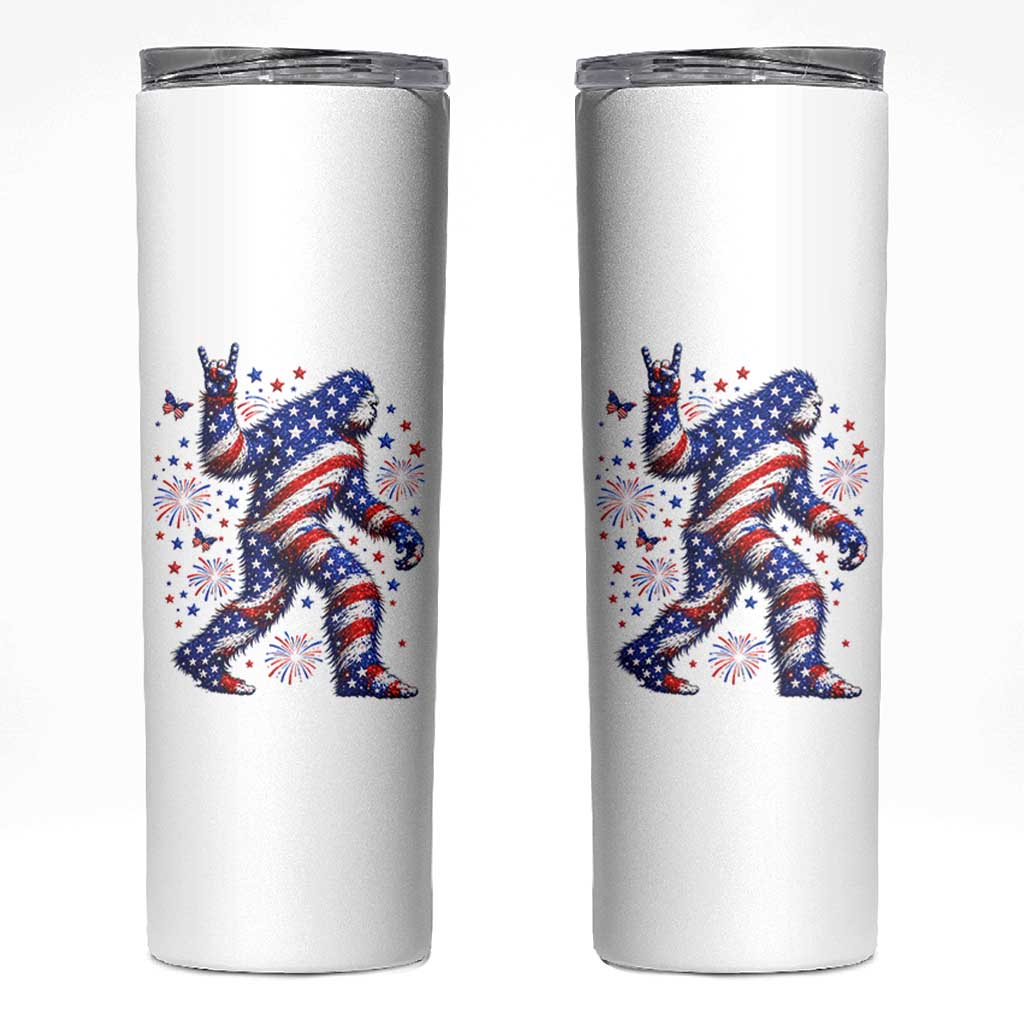 Funny Patriotic Bigfoot Skinny Tumbler 4th Of July Freedom