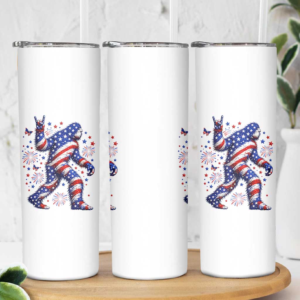 Funny Patriotic Bigfoot Skinny Tumbler 4th Of July Freedom