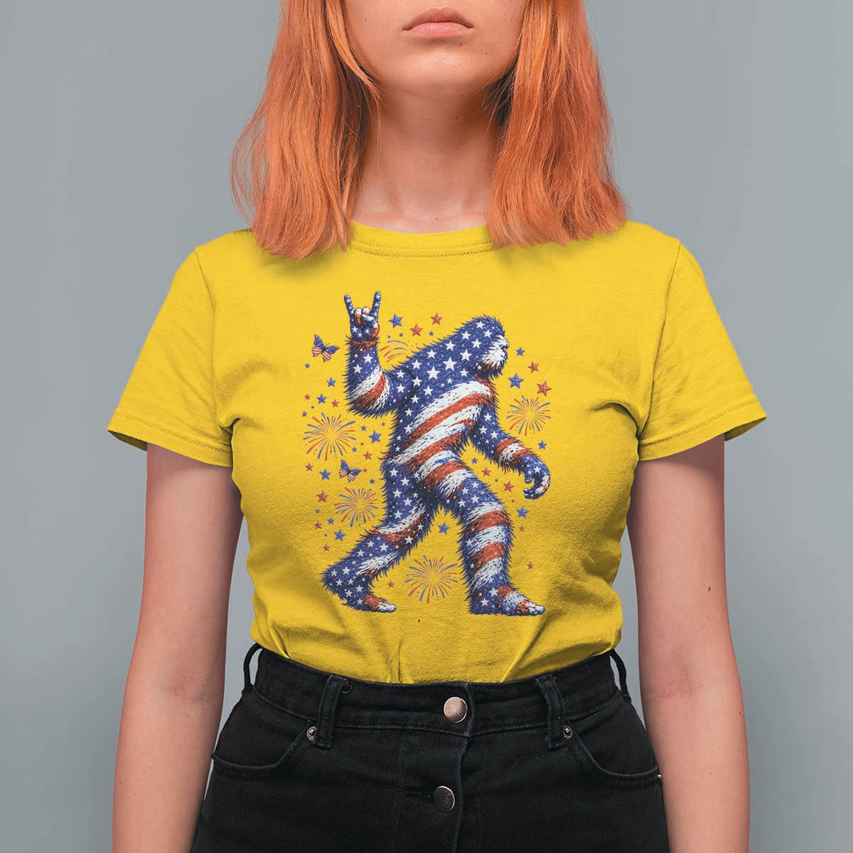 Funny Patriotic Bigfoot T Shirt For Women 4th Of July Freedom