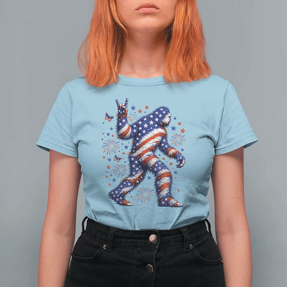 Funny Patriotic Bigfoot T Shirt For Women 4th Of July Freedom