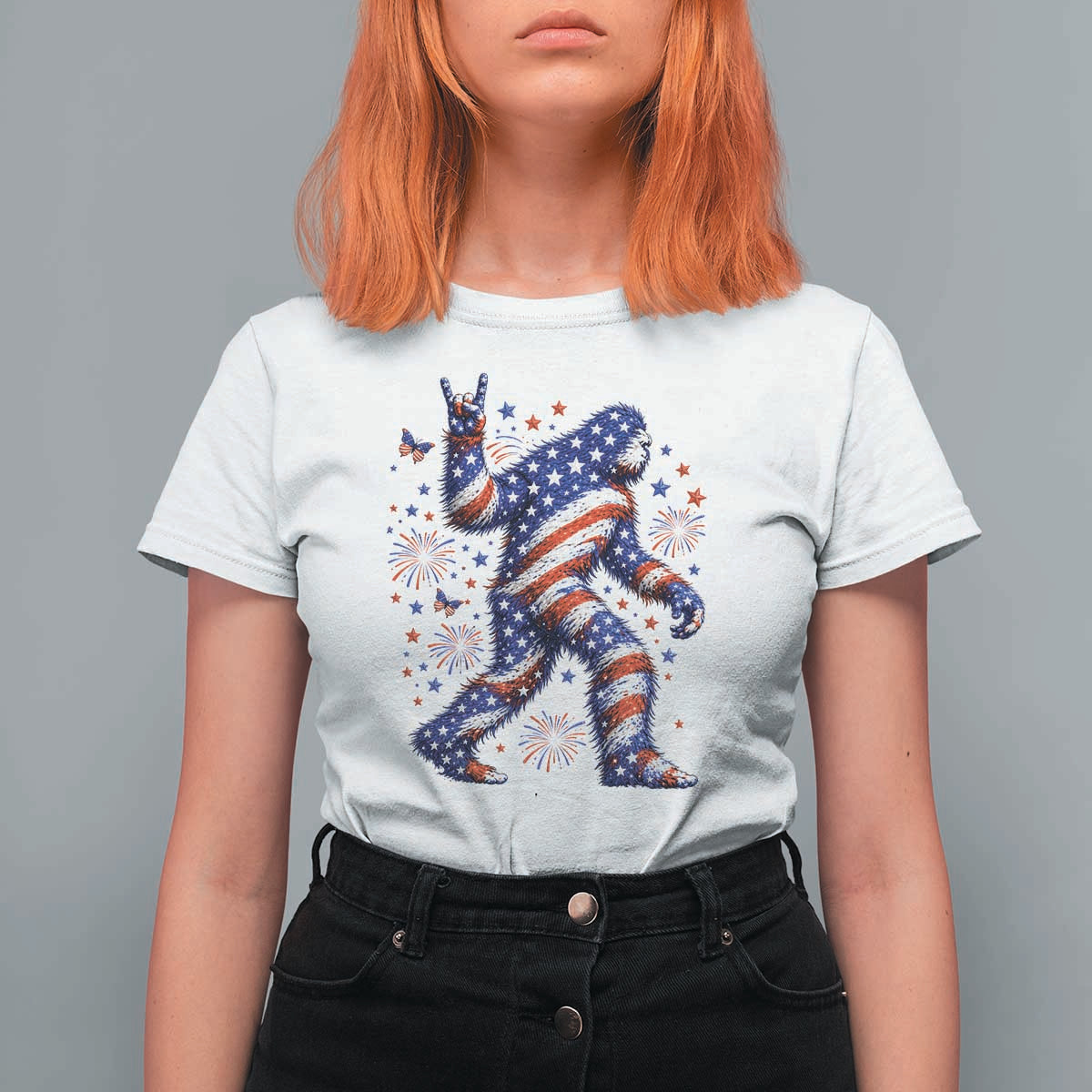 Funny Patriotic Bigfoot T Shirt For Women 4th Of July Freedom