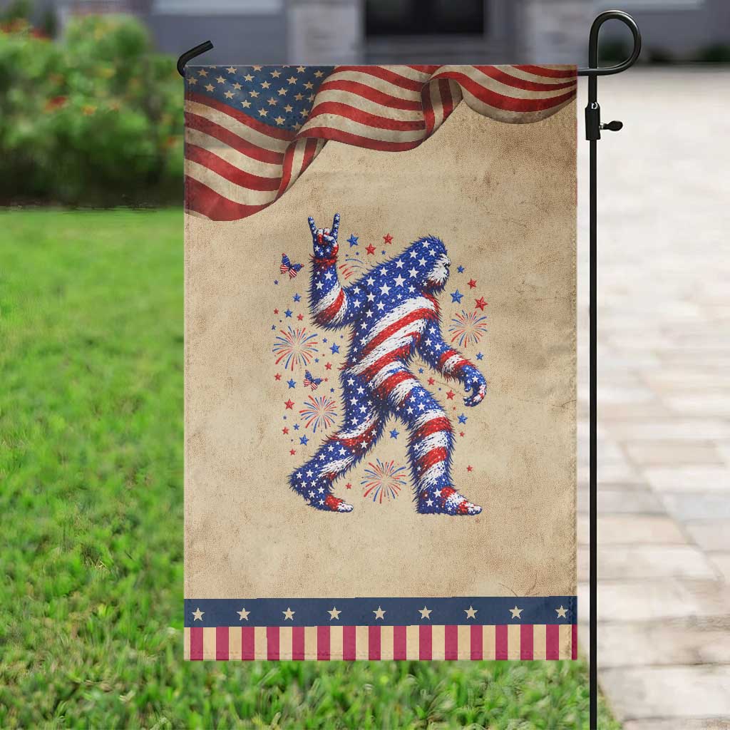 Funny Patriotic Bigfoot Patriotic Garden Flag 4th Of July Freedom