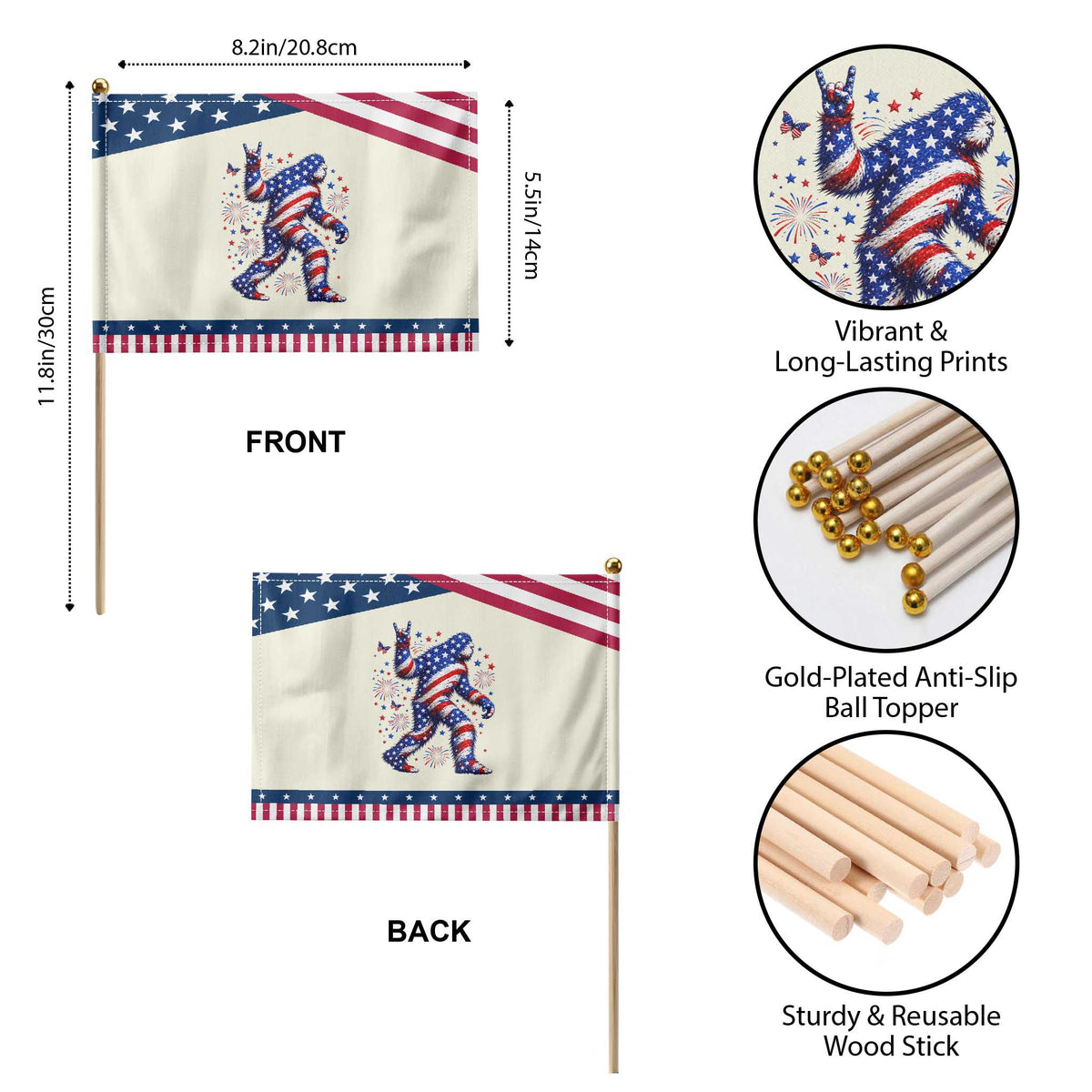 Funny Patriotic Bigfoot Patriotic Handheld Flag 4th Of July Freedom