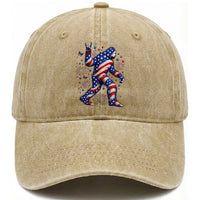 Funny Patriotic Bigfoot Washed Cotton Baseball Cap 4th Of July Freedom