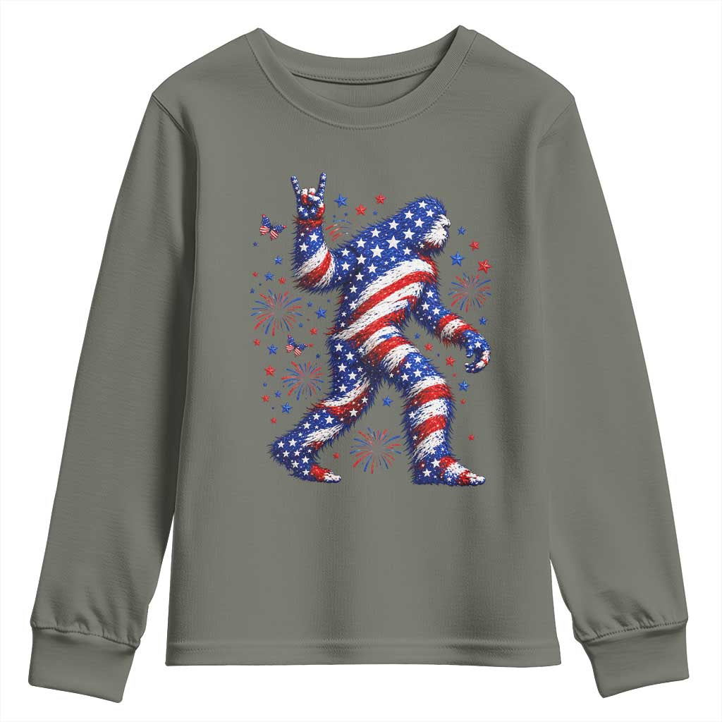Funny Patriotic Bigfoot Youth Sweatshirt 4th Of July Freedom