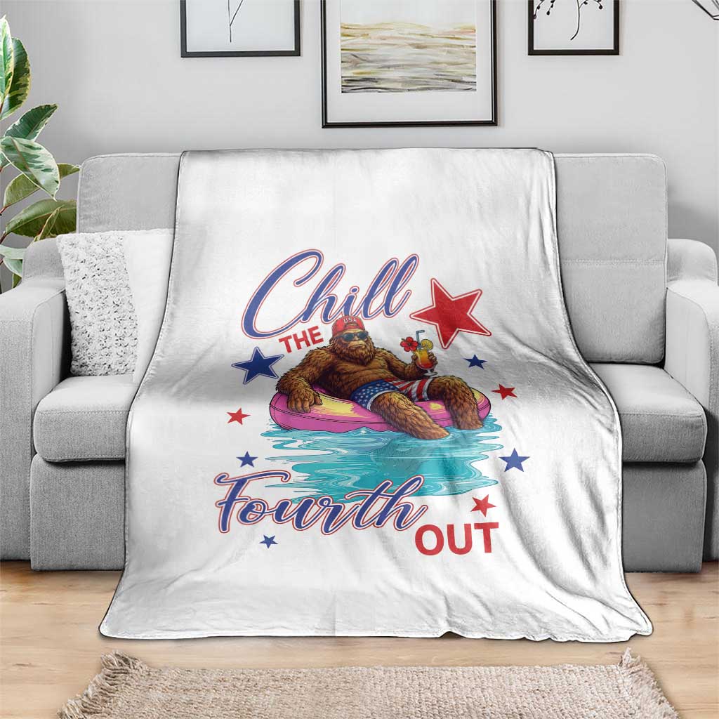 Funny Bigfoot 4th Of July Throw Blanket Chill The Fourth Out