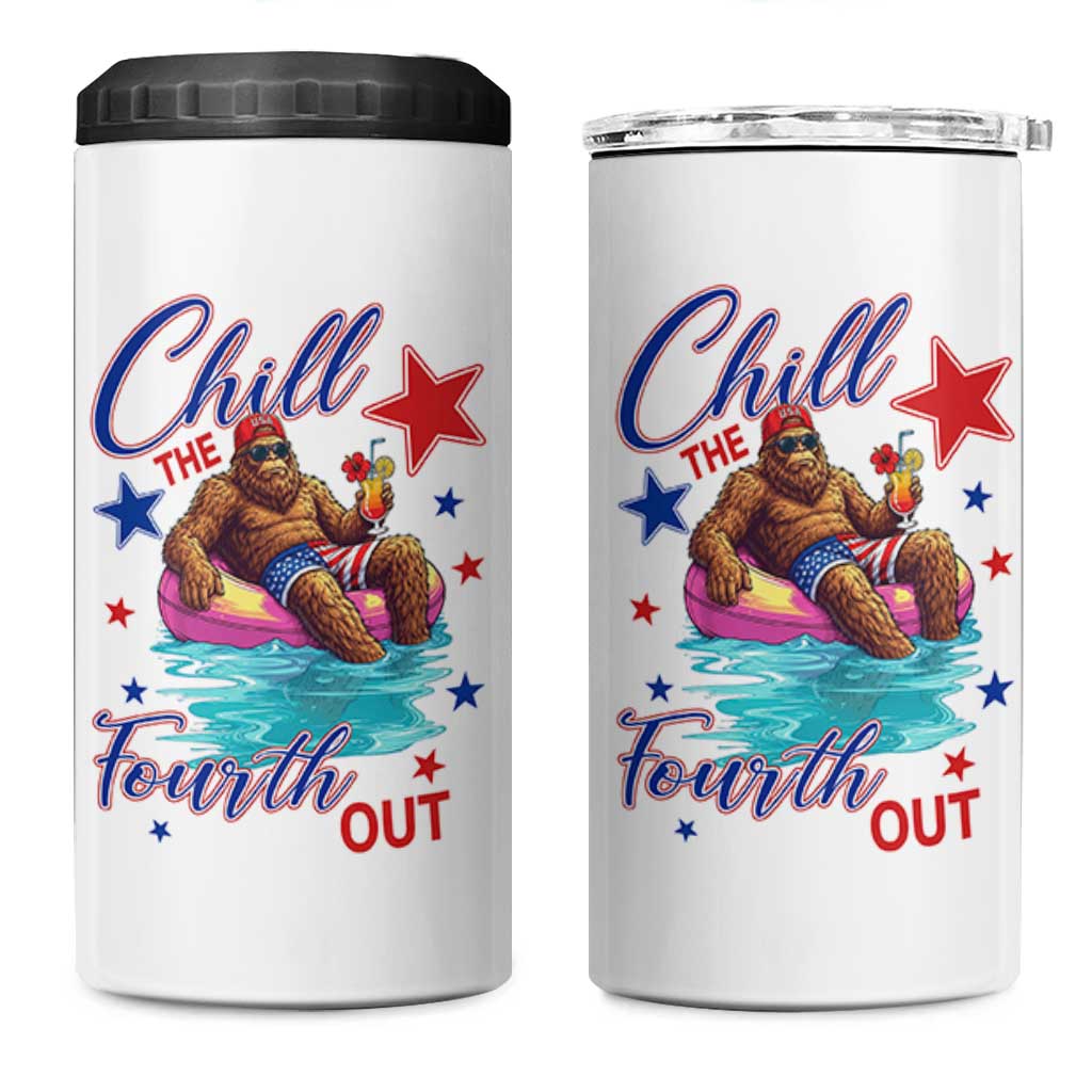 Funny Bigfoot 4th Of July 4 in 1 Can Cooler Tumbler Chill The Fourth Out
