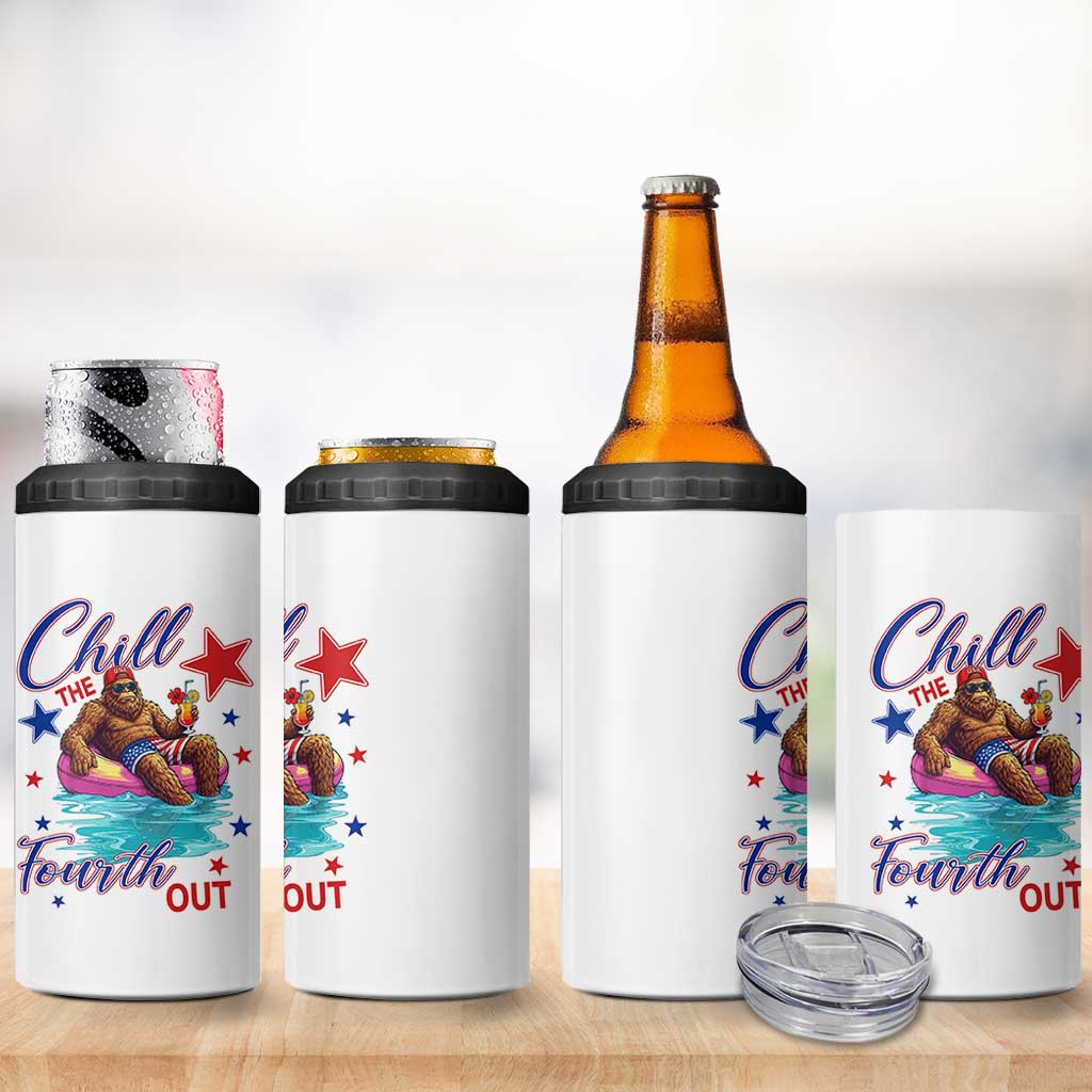 Funny Bigfoot 4th Of July 4 in 1 Can Cooler Tumbler Chill The Fourth Out