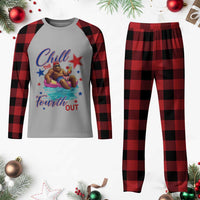 Funny Bigfoot 4th Of July Plaid Pajama Set Chill The Fourth Out