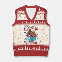 Funny Bigfoot 4th Of July V-Neck Knit Sweater Vest Chill The Fourth Out