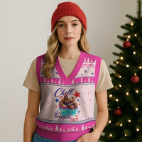 Funny Bigfoot 4th Of July V-Neck Knit Sweater Vest Chill The Fourth Out