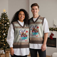 Funny Bigfoot 4th Of July V-Neck Knit Sweater Vest Chill The Fourth Out