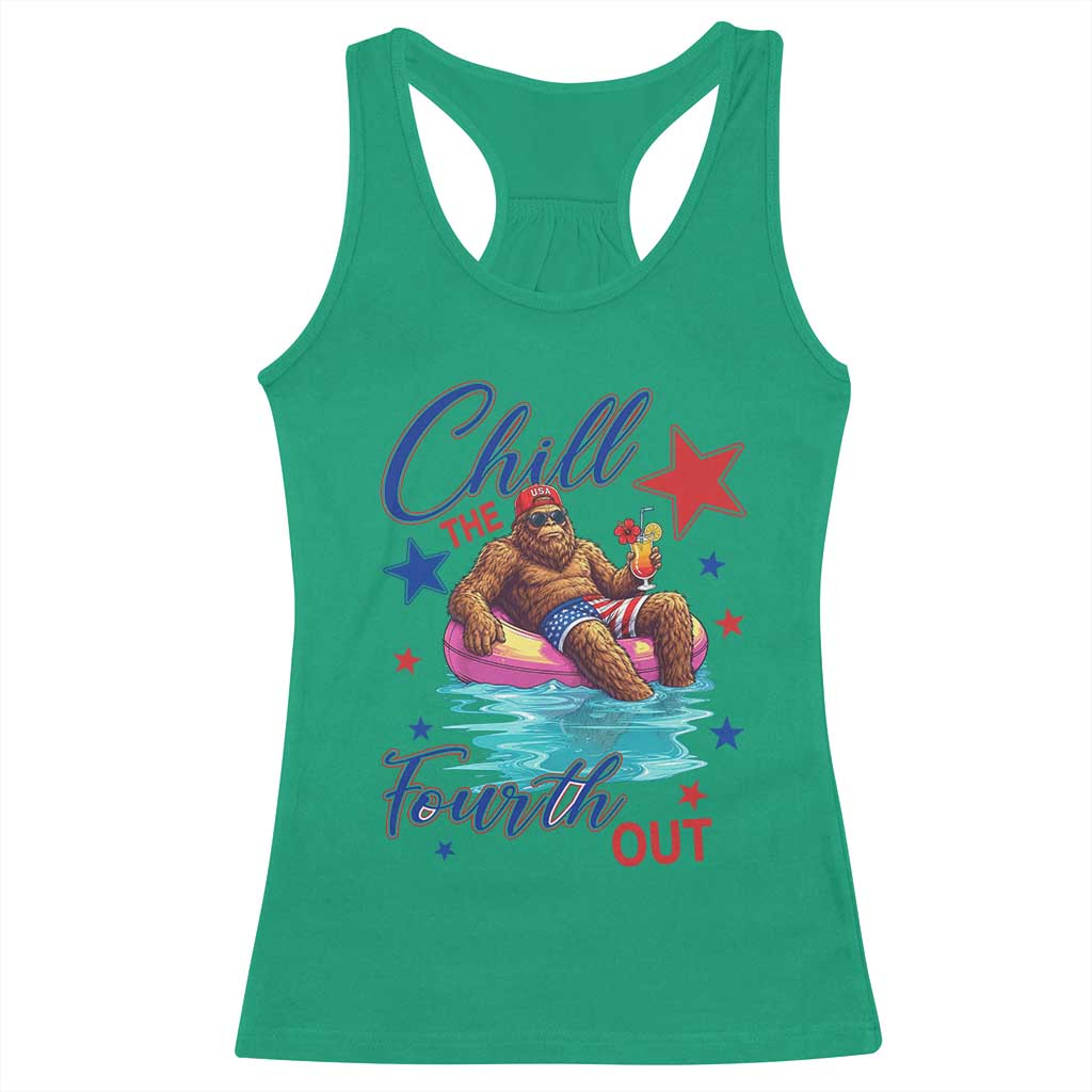 Funny Bigfoot 4th Of July Racerback Tank Top Chill The Fourth Out