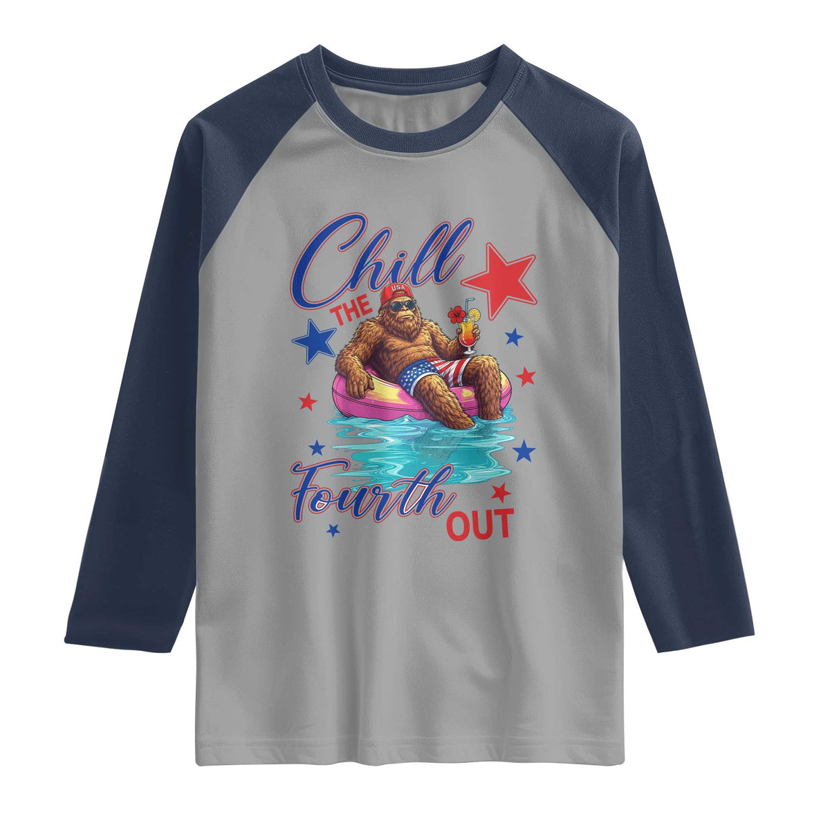 Funny Bigfoot 4th Of July Raglan Shirt Chill The Fourth Out