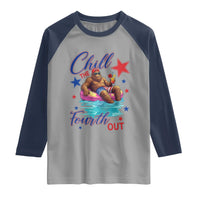 Funny Bigfoot 4th Of July Raglan Shirt Chill The Fourth Out