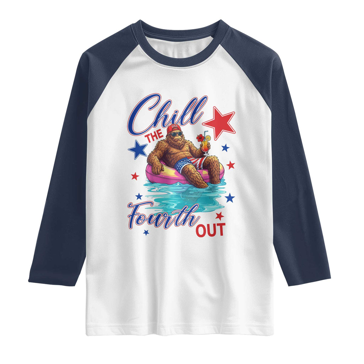 Funny Bigfoot 4th Of July Raglan Shirt Chill The Fourth Out