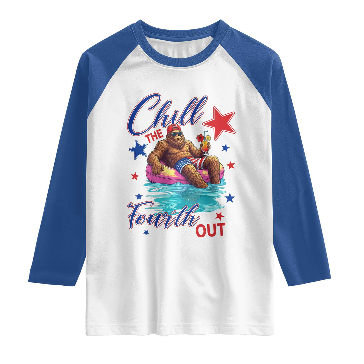 Funny Bigfoot 4th Of July Raglan Shirt Chill The Fourth Out