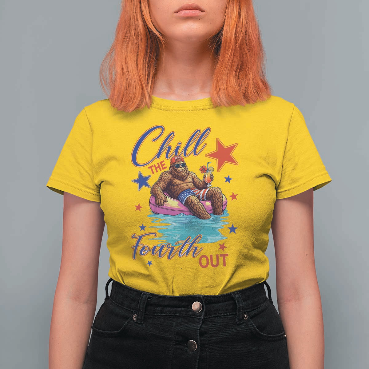 Funny Bigfoot 4th Of July T Shirt For Women Chill The Fourth Out