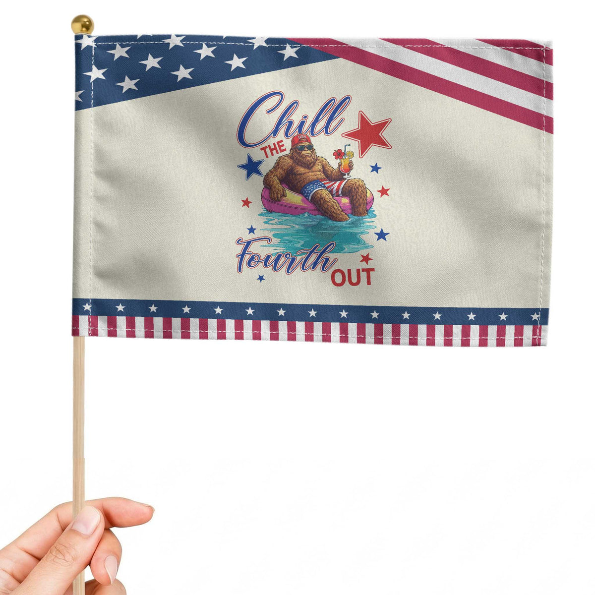 Funny Bigfoot 4th Of July Patriotic Handheld Flag Chill The Fourth Out