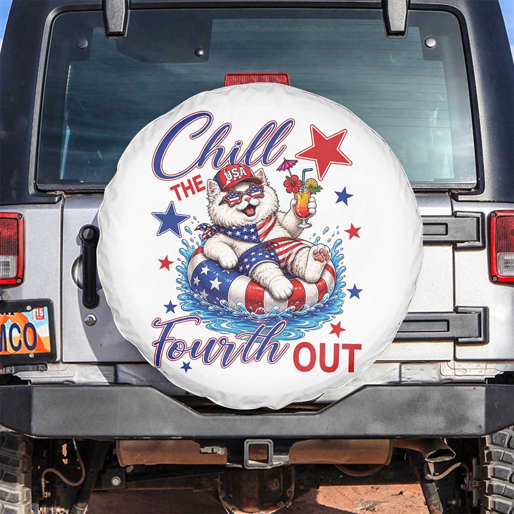 Funny Patriotic Persian Cat Spare Tire Cover Chill The Fourth Out